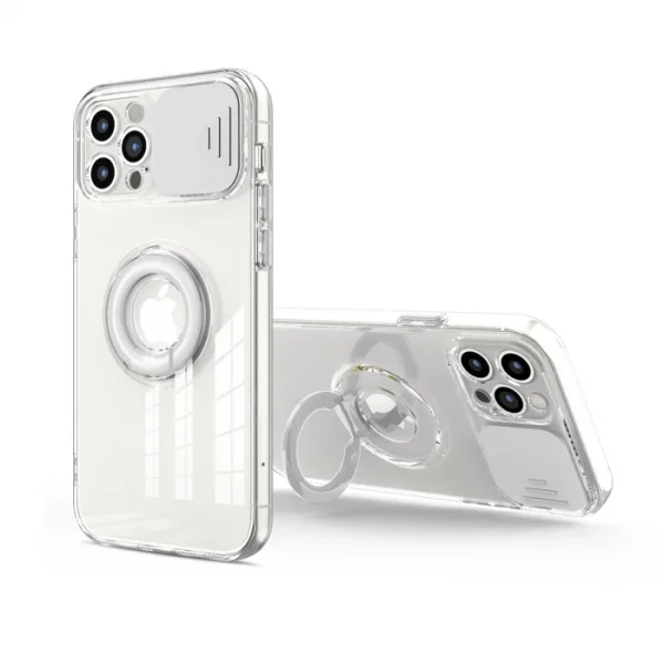 Ally iPhone 12 Pro 6.1inç Kılıf Sürgülü Kamera Lens Korumalı Yüzük Standlı Silikon Kılıf-(5775)