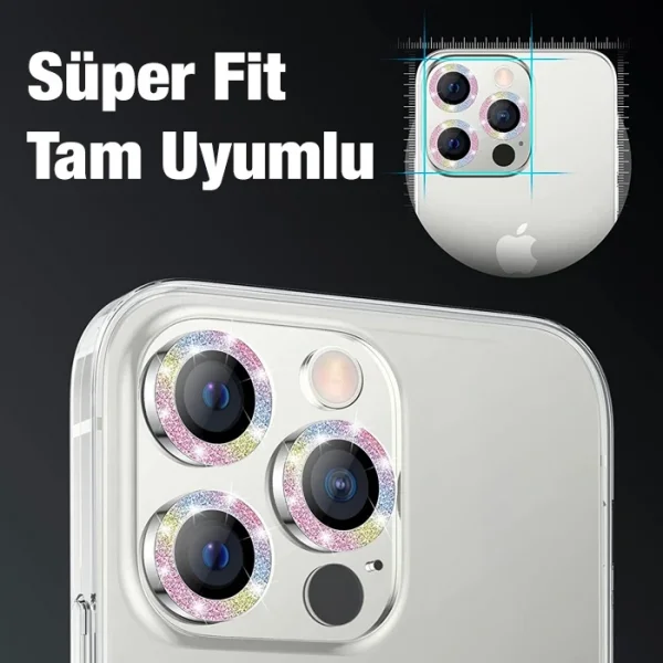 ALLY İphone 12 Pro Max 3D Metal Çerçeveli Kamera Lens Koruyucu-(5775)