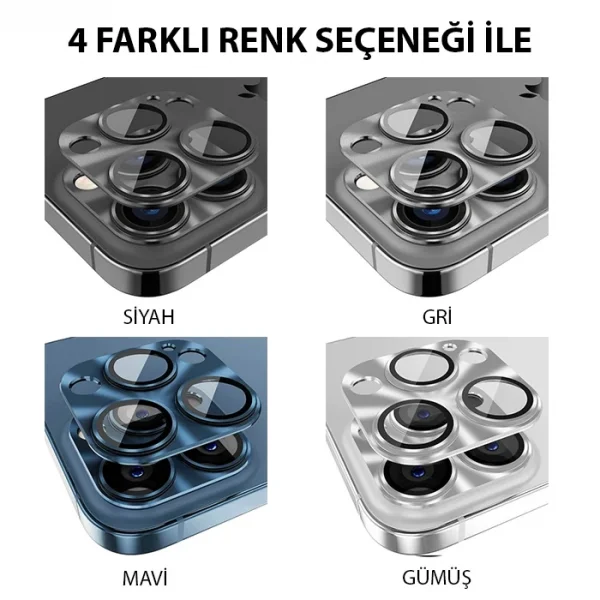 ALLY iPhone 15 Pro-15 Pro Max Metal Tempered Kamera Lens Koruyucu-(5775)