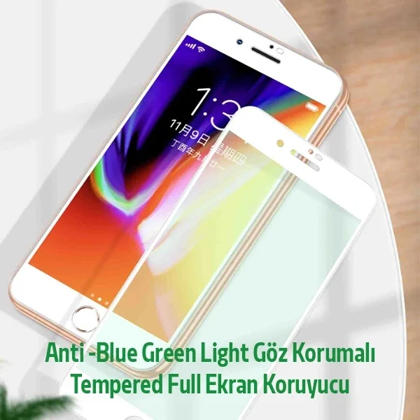 ALLY İPhone 8 Plus 7 Plus Anti -Blue Green Light Göz Korumalı Tempered Full Ekran Koruyucu-(5775)