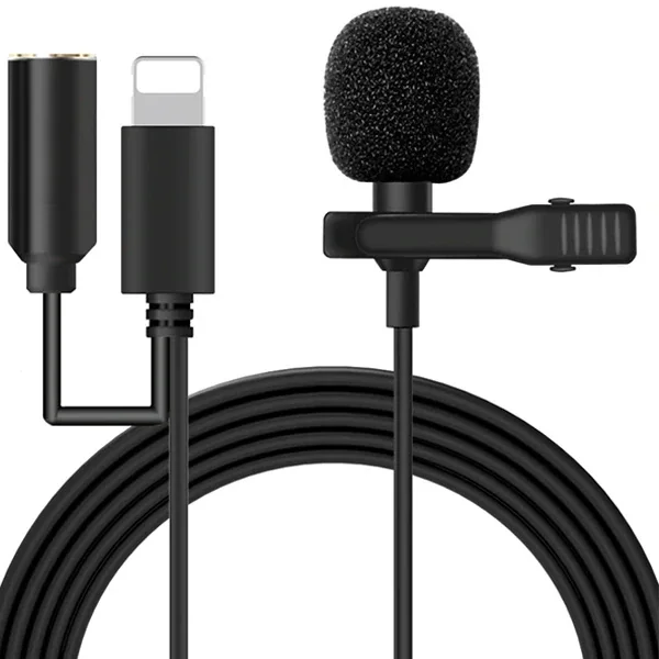 ALLY iPhone Lightning Yaka Mikrofonu+3.5MM jack Profesyonel Youtuber Mikrofonu-(5775)