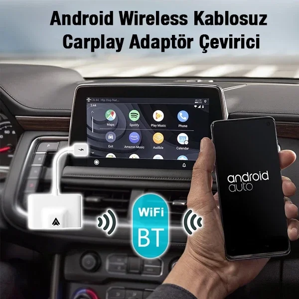 Ally Usb+Type-C Android Kablosuz Carplay Adaptör Çevirici - Youtube Netflix Tiktok Video Yansıtıcı-(5775)