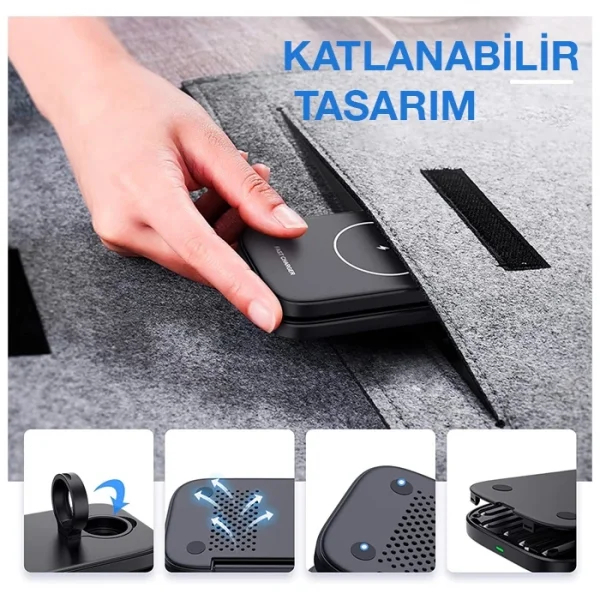 ALLY W66 15W 3 in1 Android + iPhone Taşınabilir Mini Kablosuz Hızlı Şarj Standı-(5775)