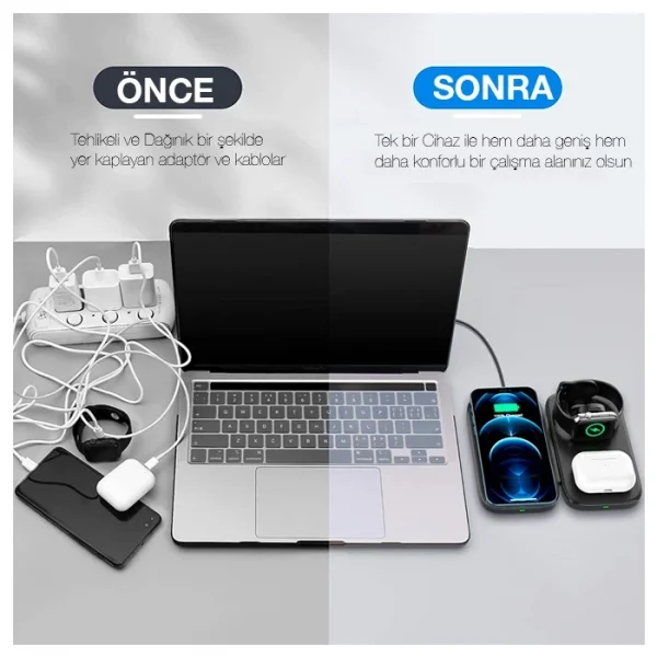 ALLY W66 15W 3 in1 Android + iPhone Taşınabilir Mini Kablosuz Hızlı Şarj Standı-(5775)