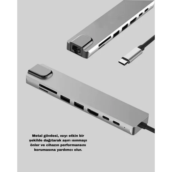 Alüminyum Kasalı MacBook USB-C Hub – 4K HDMI USB 3.0 SD/TF Kart Girişi PD Şarj Desteği