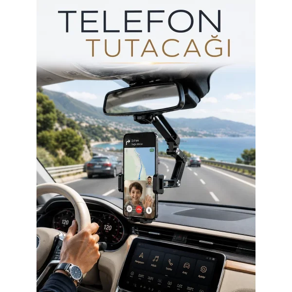 Araç İçi Dikiz Aynası Telefon Tutucu 360° Döner Ayarlanabilir Katlanabilir