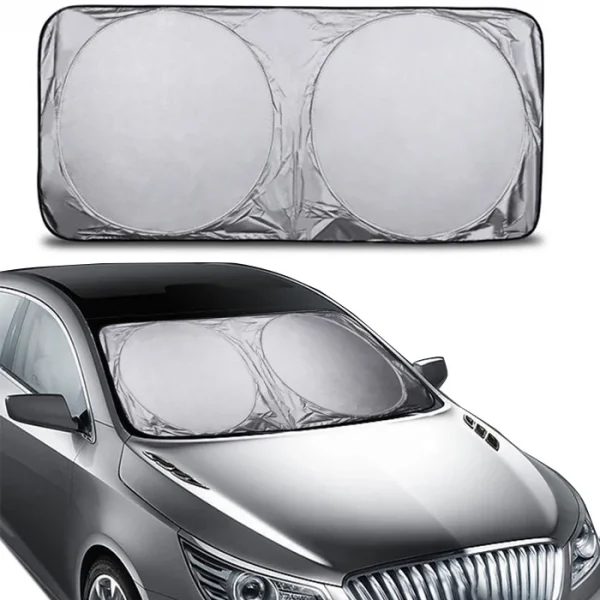 Araç Oto Ön Cam Çift Daireli Gümüş Kaplama Güneş Kalkanı Branda-(5775)
