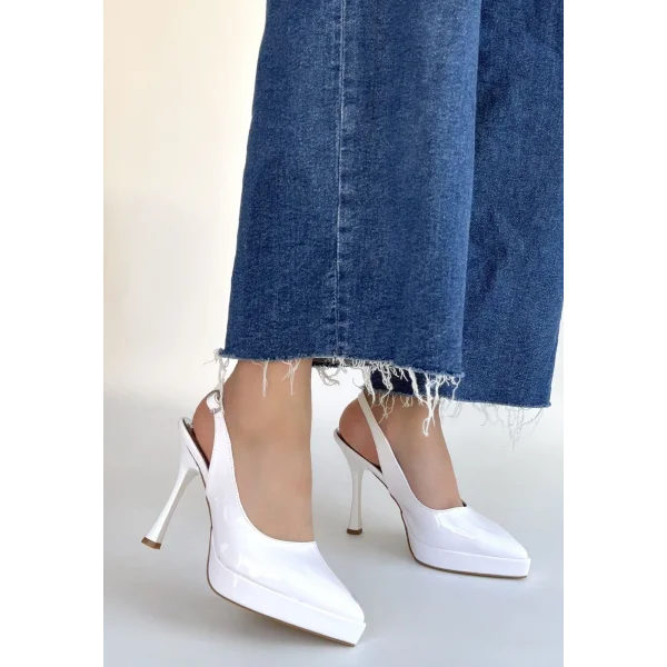 Arim Beyaz Rugan Platform Topuk Ayakkabı