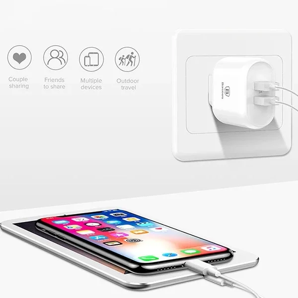 Baseus Bojure Series Dual-USB QC 3.0 18W Hızlı Şarj Aleti Başlık-(5775)