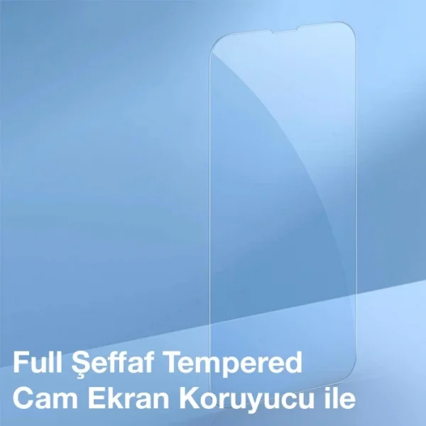 Baseus Crystal iPhone 13 Pro Max 6.7 Magsafe Silikon Kılıf + Tempered Ekran Koruyucu Set-(5775)