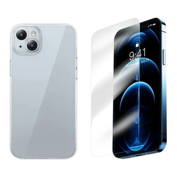 Baseus iPhone 15 Corning Serisi Silikon Kılıf + Tempered Ekran Koruyucu Set-(5775)