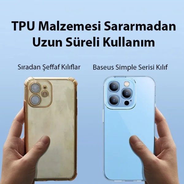 Baseus Simple Case iPhone 14 Pro 6.1 Kamera Korumalı İnce Silikon Şeffaf Kılıf-(5775)