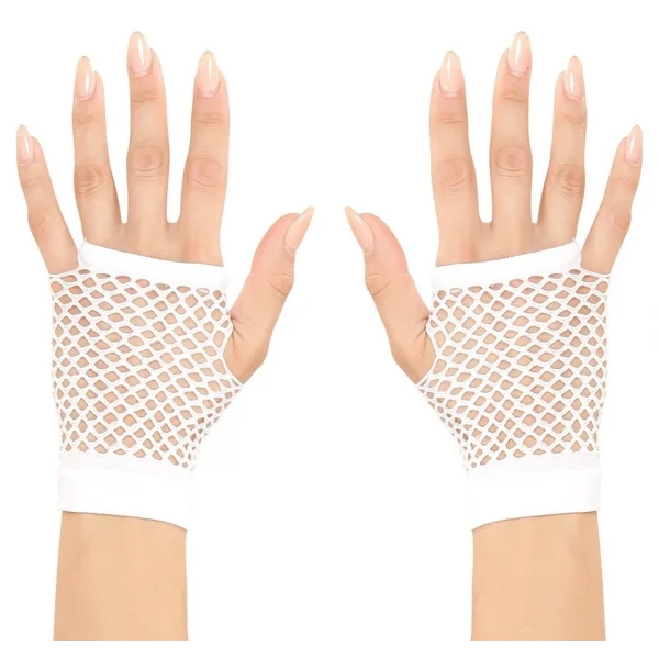 Beyaz Renk Kısa Boy Fileli Örgü Eldiven