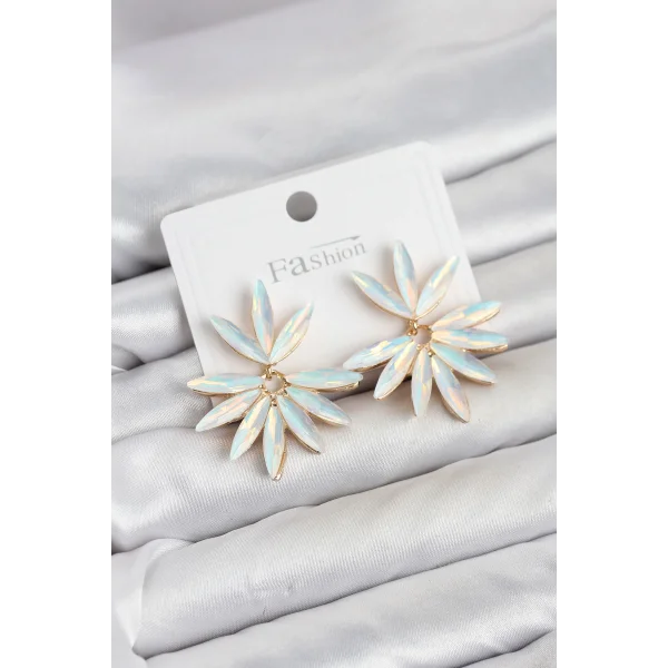 Beyaz Renk Kristal Taşlı Lotus Model Kadın Küpe