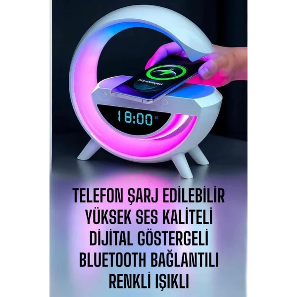 Bluetooth Hoparlör Dijital Göstergeli Wireless Şarj RGB Işıklı