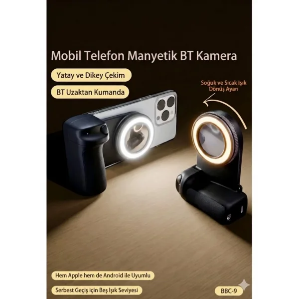 Bluetooth Manyetik Telefon Yapıştırma Kavrama Halka Dolgu Işığı İle Magsafe Selfie Klips