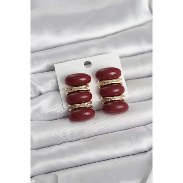 Bordo Vintage Model Gold Renk Kadın Küpe