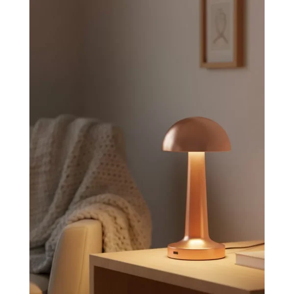 Bronz Dokunmatik Masa Lambası 3 Renk LED Şarjlı Kablosuz USB Çıkışlı