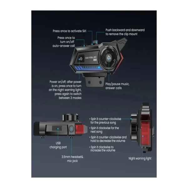 Bt57 Motosiklet Kask Kulaklık Intercom Işıklı Motorsiklet Interkom
