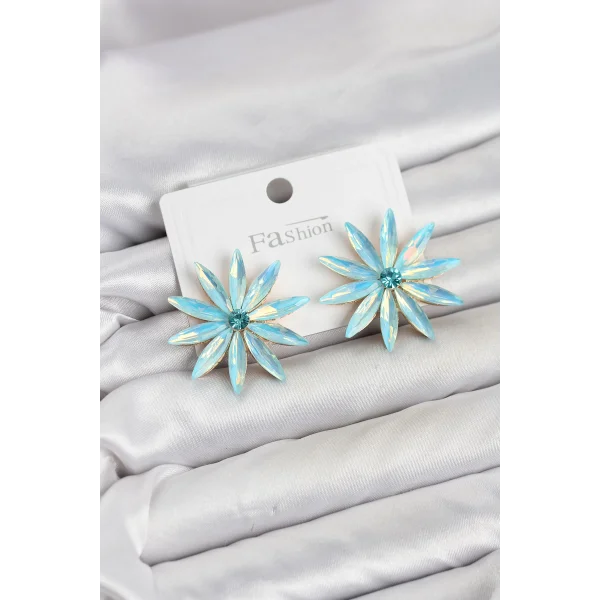 Buz Mavisi Kristal Taşlı Lotus Model Kadın Küpe