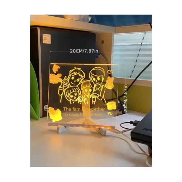 Neon Işıklı 7 Renk Işık Boyama Kalemli Led Resim Panosu Boyama Tahtası Kalemleri 20 X 20