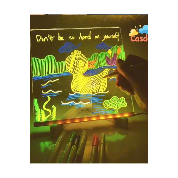 Neon Işıklı 7 Renk Işık Boyama Kalemli Led Resim Panosu Boyama Tahtası Kalemleri 20 X 20