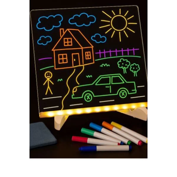 Neon Işıklı 7 Renk Işık Boyama Kalemli Led Resim Panosu Boyama Tahtası Kalemleri 20 X 20
