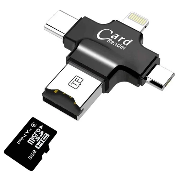 Card Reader 4in1 Type-C- İphone Lightning-Micro Usb Hafıza Kart Okuyucu-(5775)