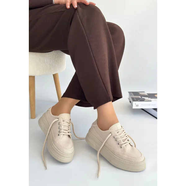 Carin Bej Keten Bağcıklı Spor Ayakkabı