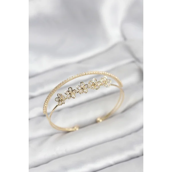 Çiçek Model Pirinç Gold Renk Kadın Bileklik