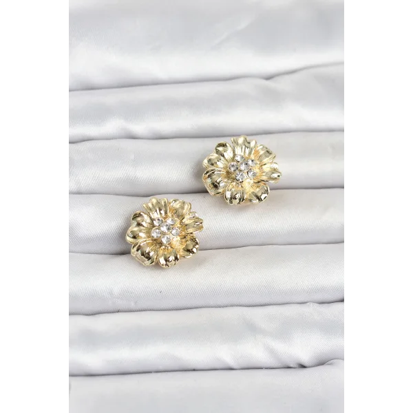 Çiçek Model Zirkon Taşlı Düğme veya Manşet Broşu