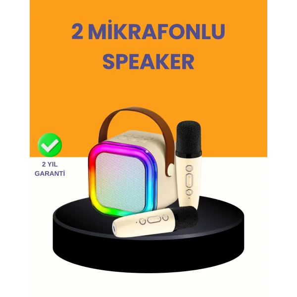 Çift Mikrofonlu Kompakt Karaoke Hoparlör – Uzun Pil Ömrü
