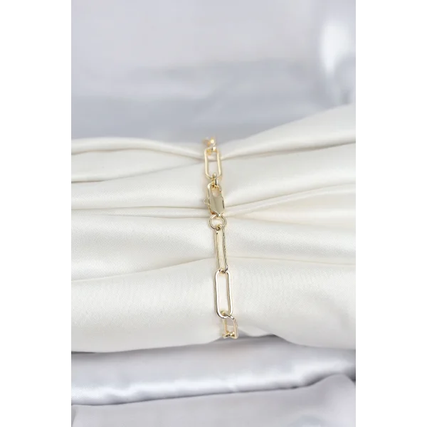 CM 14K Gold Renk Kalın Ataç Zincir Model Kadın Bileklik