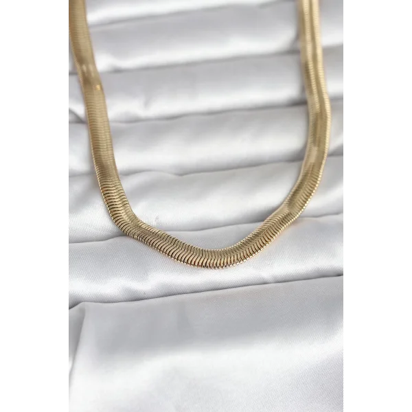 CM 14K Gold Renk Kalın Yassı Yılan Zincir Model 45 cm Kadın Kolye