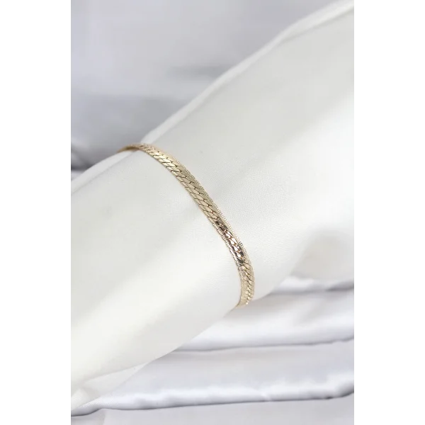 CM 14K Gold Renk Lazerli Yassı Zincir Model Kadın Bileklik