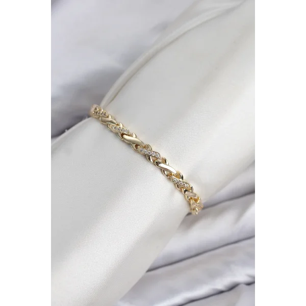 CM Çapraz Zincir Model Zirkon Taşlı VIP Seri Gold Renk Pirinç Kadın Bileklik