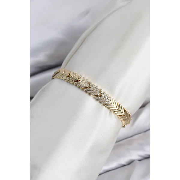 CM Çavuş Model Zirkon Taşlı VIP Seri Gold Renk Pirinç Kadın Bileklik