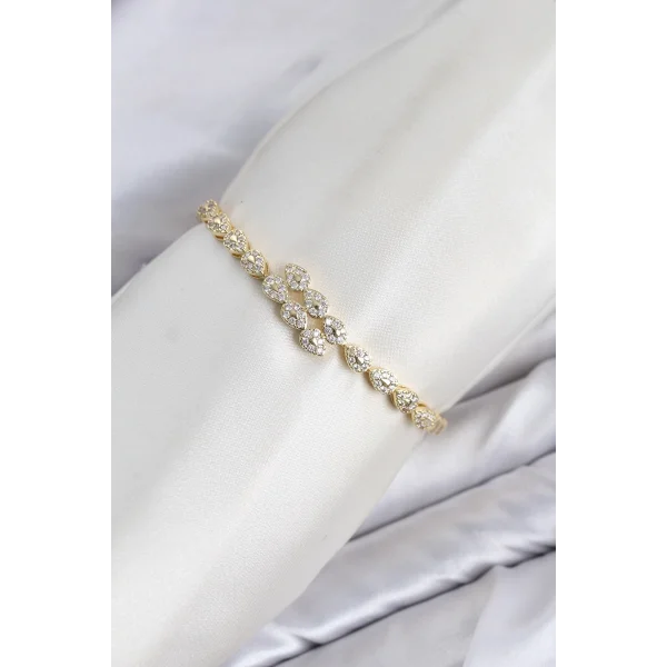 CM Damla Model Zirkon Taşlı VIP Seri Gold Renk Pirinç Kadın Bileklik