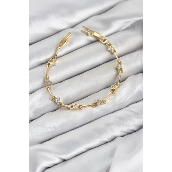 CM Gold Renk Yıldız Model Zirkon Taşlı Pirinç Kadın Bileklik