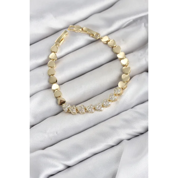 CM Kalp Model Zirkon Taşlı VIP Seri Gold Renk Pirinç Kadın Bileklik