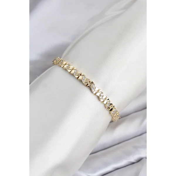 CM Model Zirkon Taşlı VIP Seri Gold Renk Pirinç Kadın Bileklik