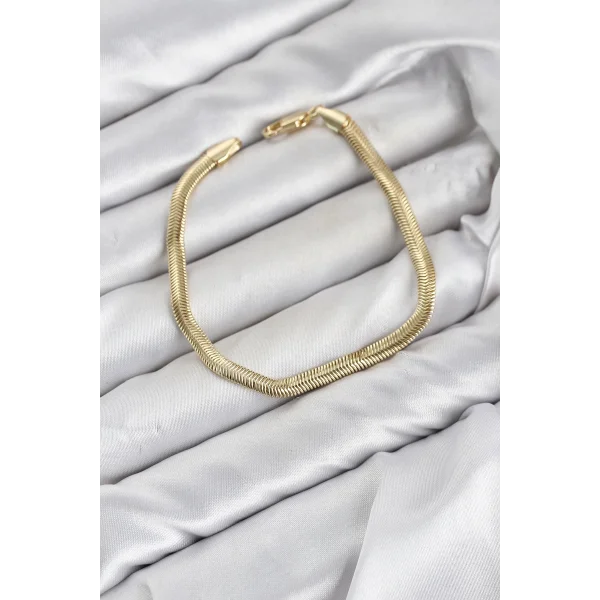 CM Yassı Yılan Zincir Model Gold Renk Pirinç Kadın Bileklik