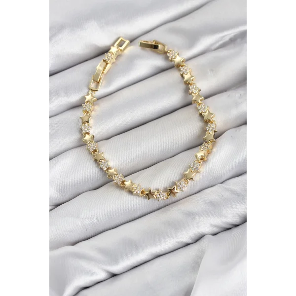 CM Yıldız Model Zirkon Taşlı VIP Seri Gold Renk Pirinç Kadın Bileklik
