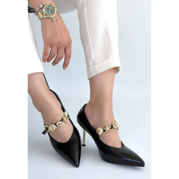 Conne Siyah Cilt Stiletto Ayakkabı