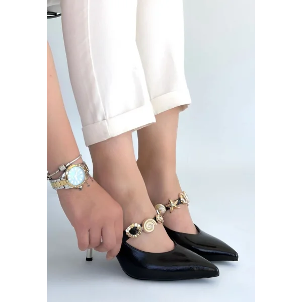 Conne Siyah Cilt Stiletto Ayakkabı