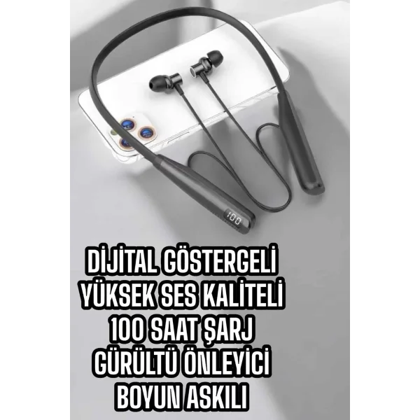 Dijital Batarya Göstergeli Bluetooth Özellikli Boyun Askılı Kulaklık