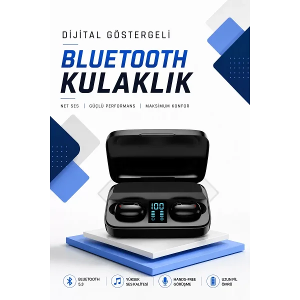 Dijital Göstergeli Bluetooth Kulaklık Kablosuz TWS Stereo Bluetooth 5.0