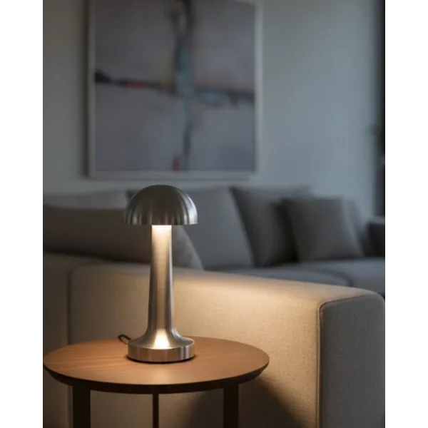 Dokunmatik Mantar Masa Lambası 3 Modlu Işık Şarjlı Kablosuz LED Krom Gövde