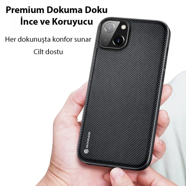 Dux Ducis Fino Serisi iPhone 14 Plus 6.7 inç Kılıf Premium Dokuma Silikon Kılıf-(5775)