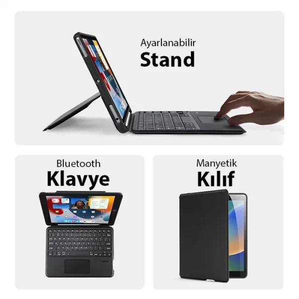 Dux Ducis iPad 7- 8-9 10.2  iPad Air3- iPad Pro 10.5(2017) DK Series Kablosuz Bluetooth Klavye-(5775)